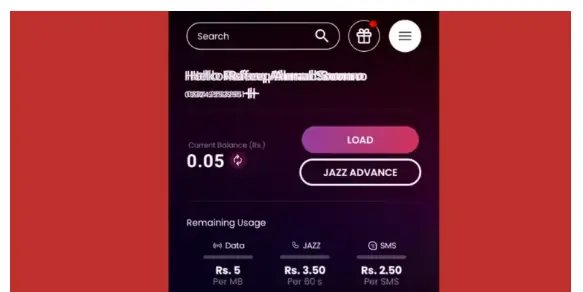 SIMOSA Jazz World dashboard check your balance packages call minute internet data SMS
