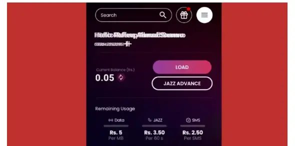 SIMOSA Jazz World dashboard check your balance packages call minute internet data SMS